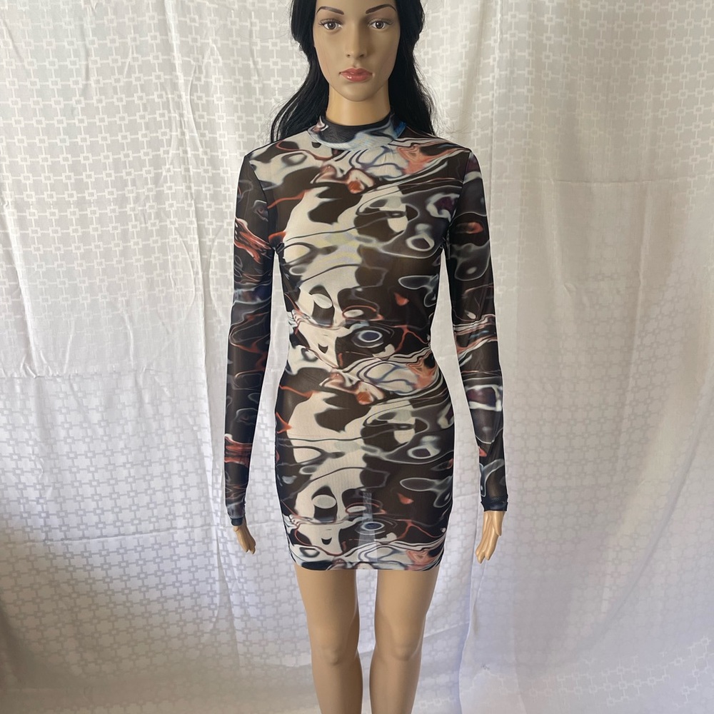 Retro multicolored long sleeve dress size small